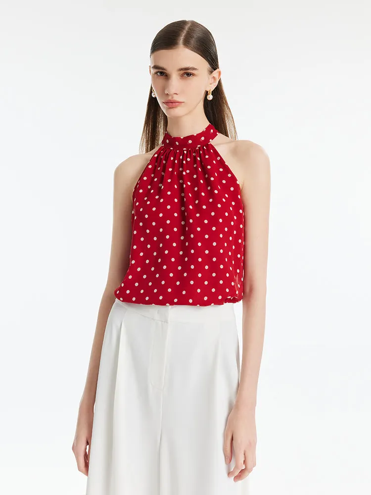 10 Momme Mulberry Silk Polka Dots Women Halter Top With Scrunchie