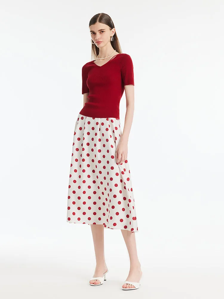 16 Momme Mulberry Silk Polka Dots Printed Women Half Skirt