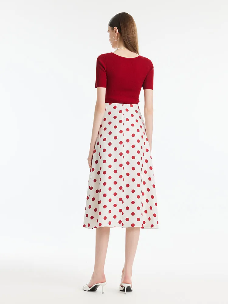 16 Momme Mulberry Silk Polka Dots Printed Women Half Skirt