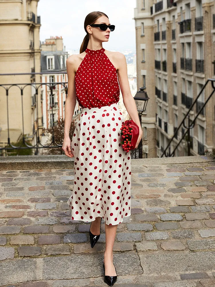 16 Momme Mulberry Silk Polka Dots Printed Women Half Skirt