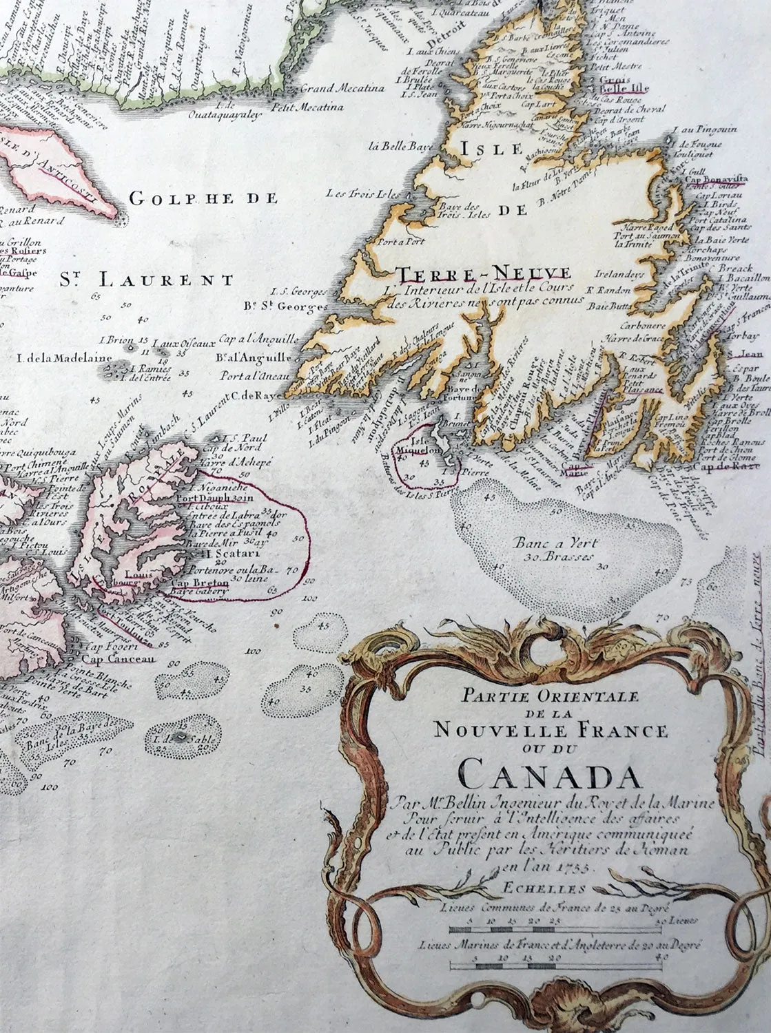 1755 Bellin & Homann Large Old, Antique Map of Canada & New England