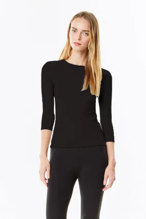 3/4 Sleeve Black Cotton Layering Shell Top