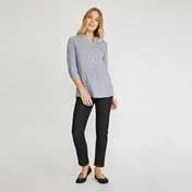 3/4 Sleeve Flocked Dot & Stripe Shirt