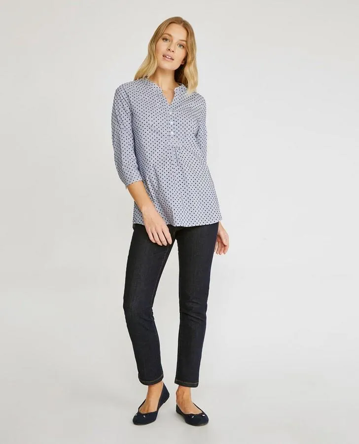 3/4 Sleeve Flocked Dot & Stripe Shirt