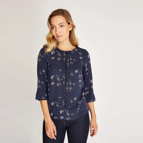 3/4 Sleeve Twill Floral Denim Top