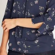 3/4 Sleeve Twill Floral Denim Top