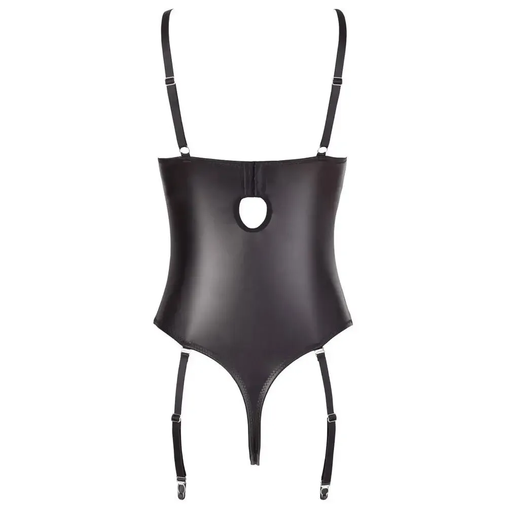 Abierta Fina Stretchy Sexy Wet Look Cupless String Bodysuit