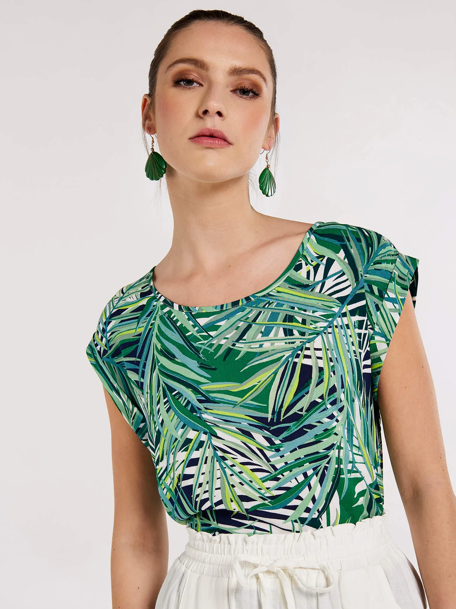 APRICOT - Layered Tropical Turn Up Tee - 722170 - FINAL SALE