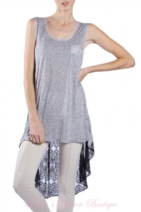 A'Reve Boho Shabby Chic Heather Beads Hi Lo Tank - Grey