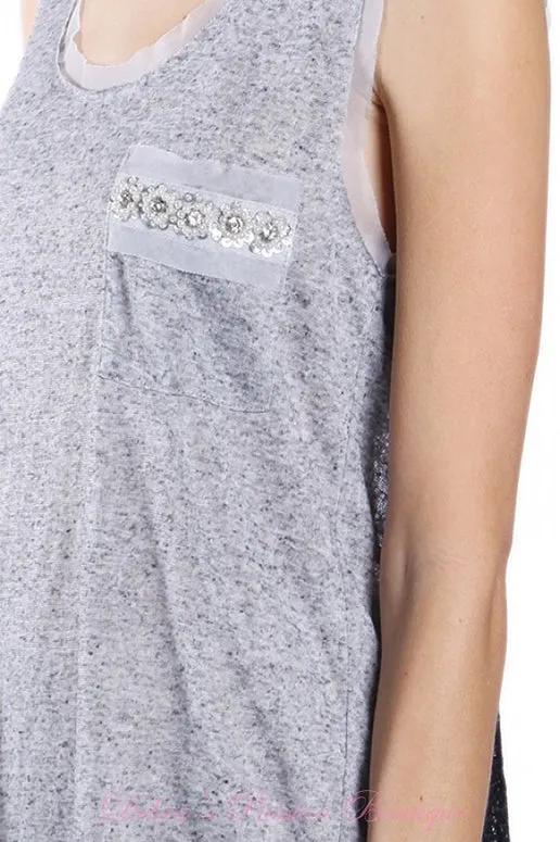 A'Reve Boho Shabby Chic Heather Beads Hi Lo Tank - Grey