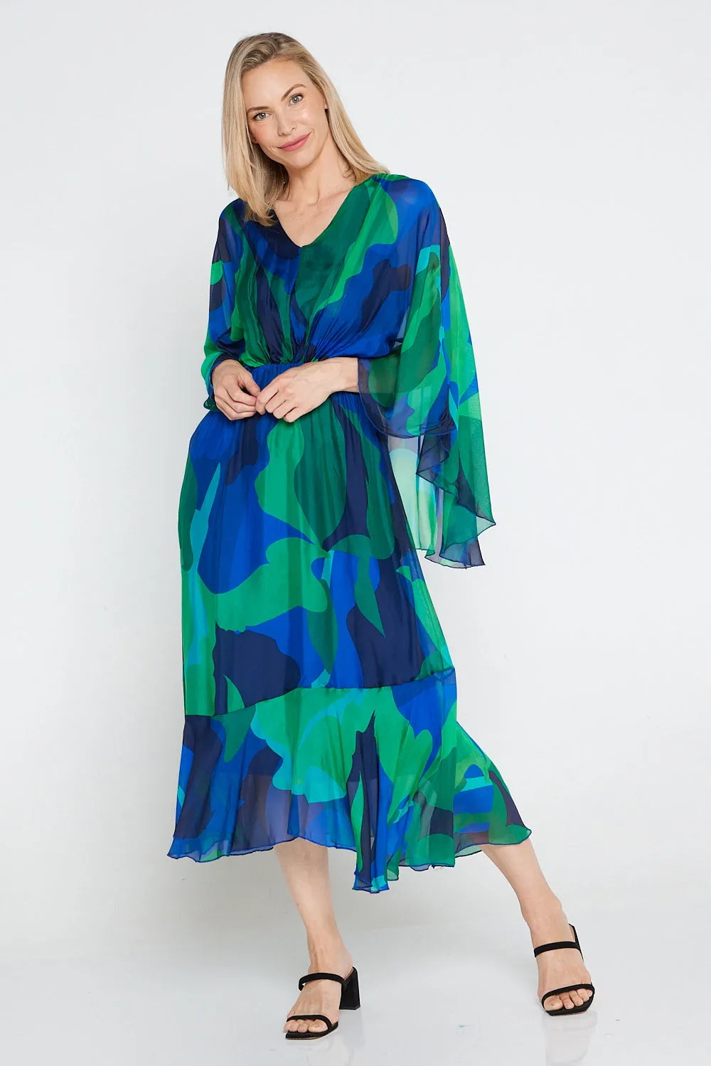 Artemis Silk Dress - Jade Cobalt