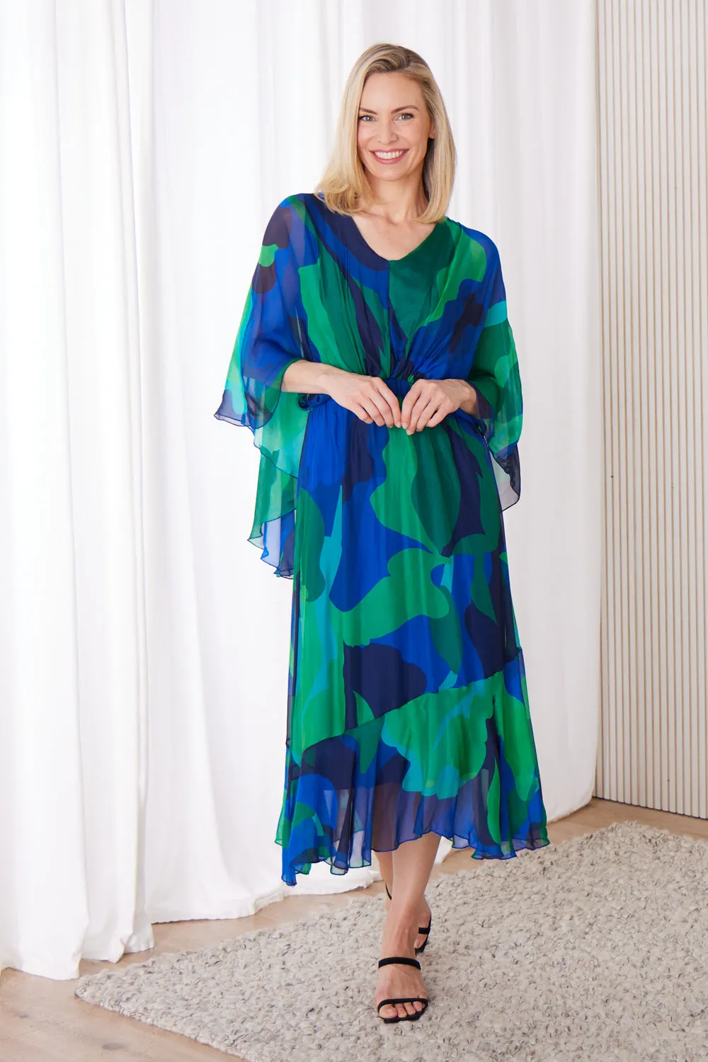 Artemis Silk Dress - Jade Cobalt