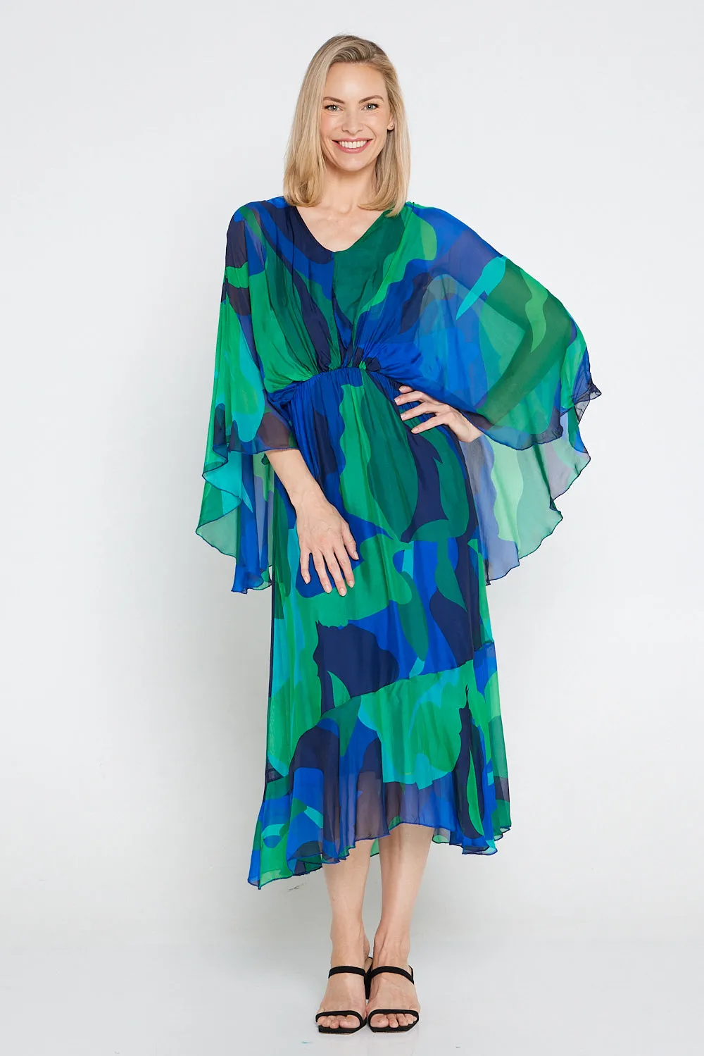 Artemis Silk Dress - Jade Cobalt