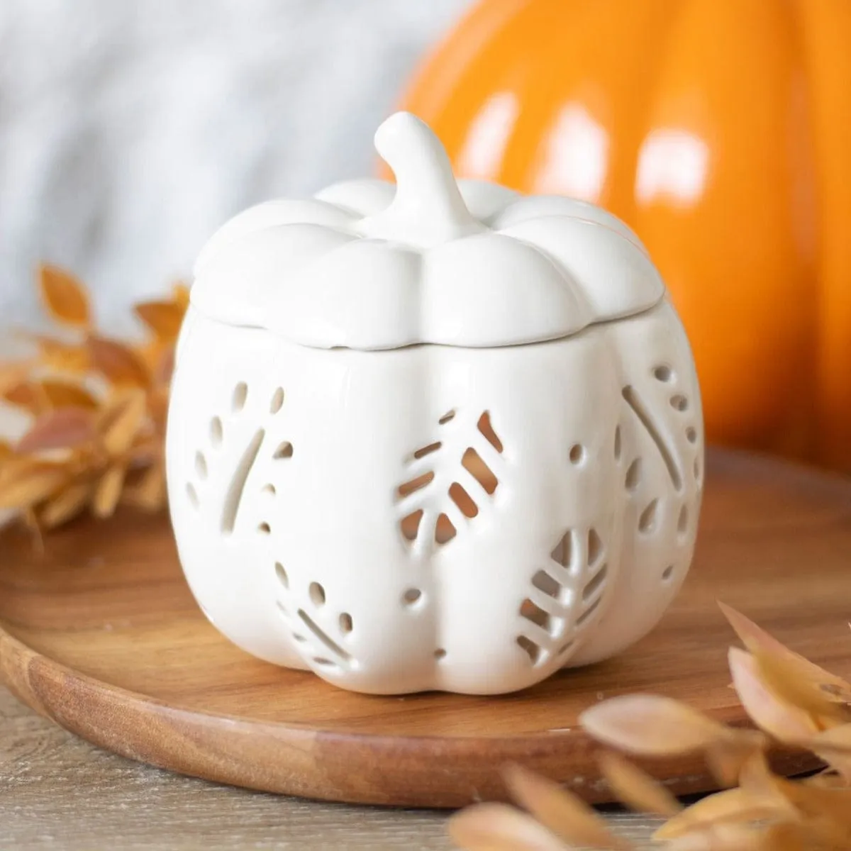 Autumnal Cream Pumpkin Oil Burner and Tea Light Holder