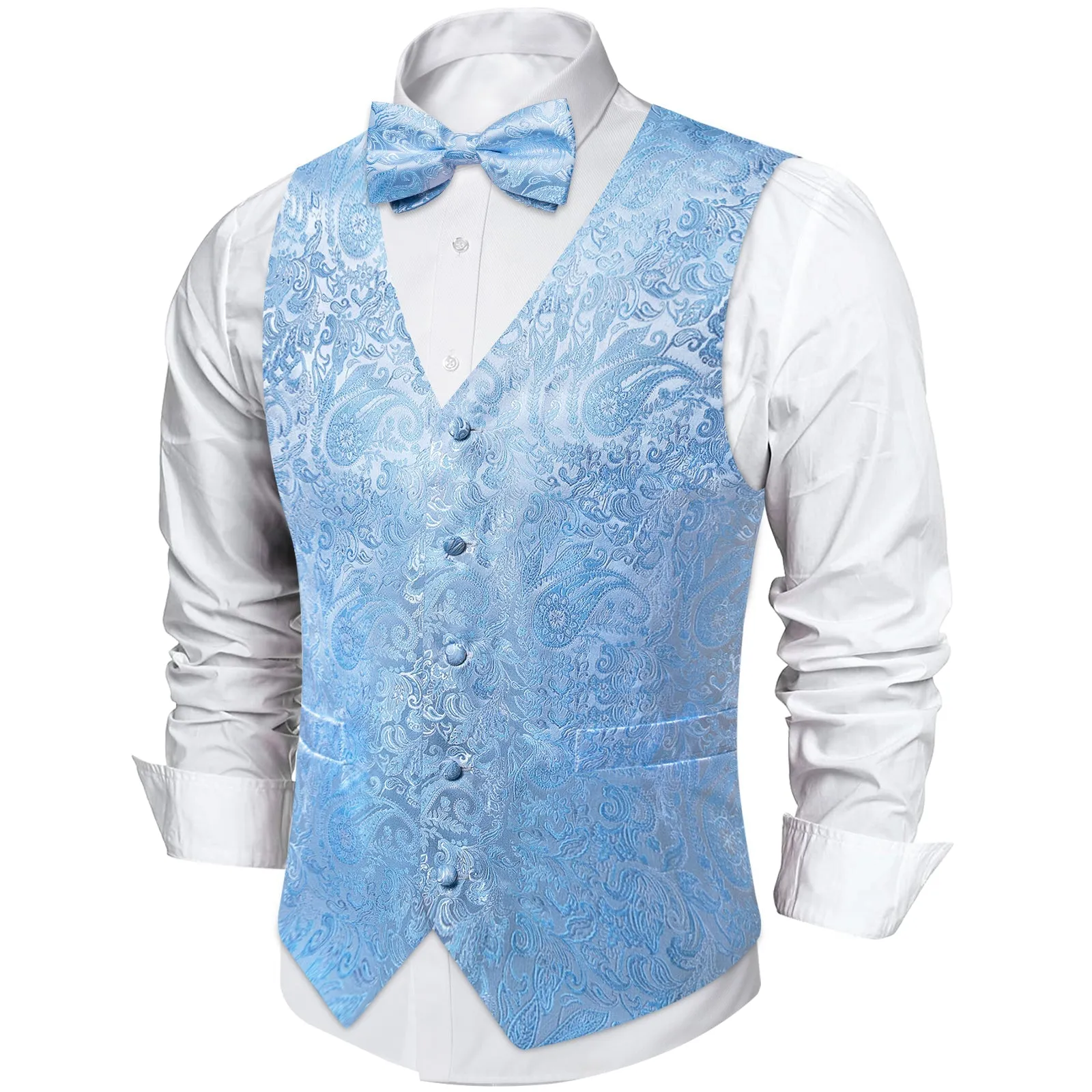 Baby Blue Paisley Silk Men's Vest Single Vest