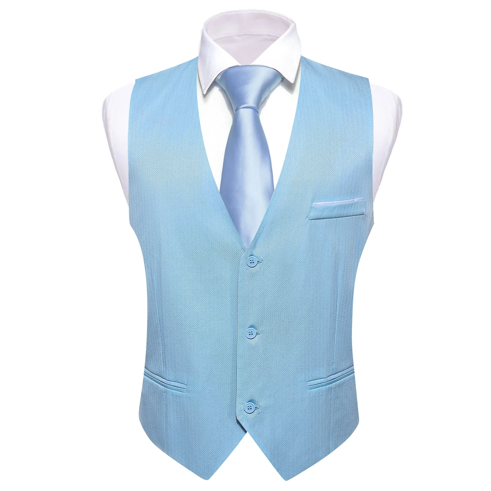 Baby Blue Solid Men's V-Neck Business Vest