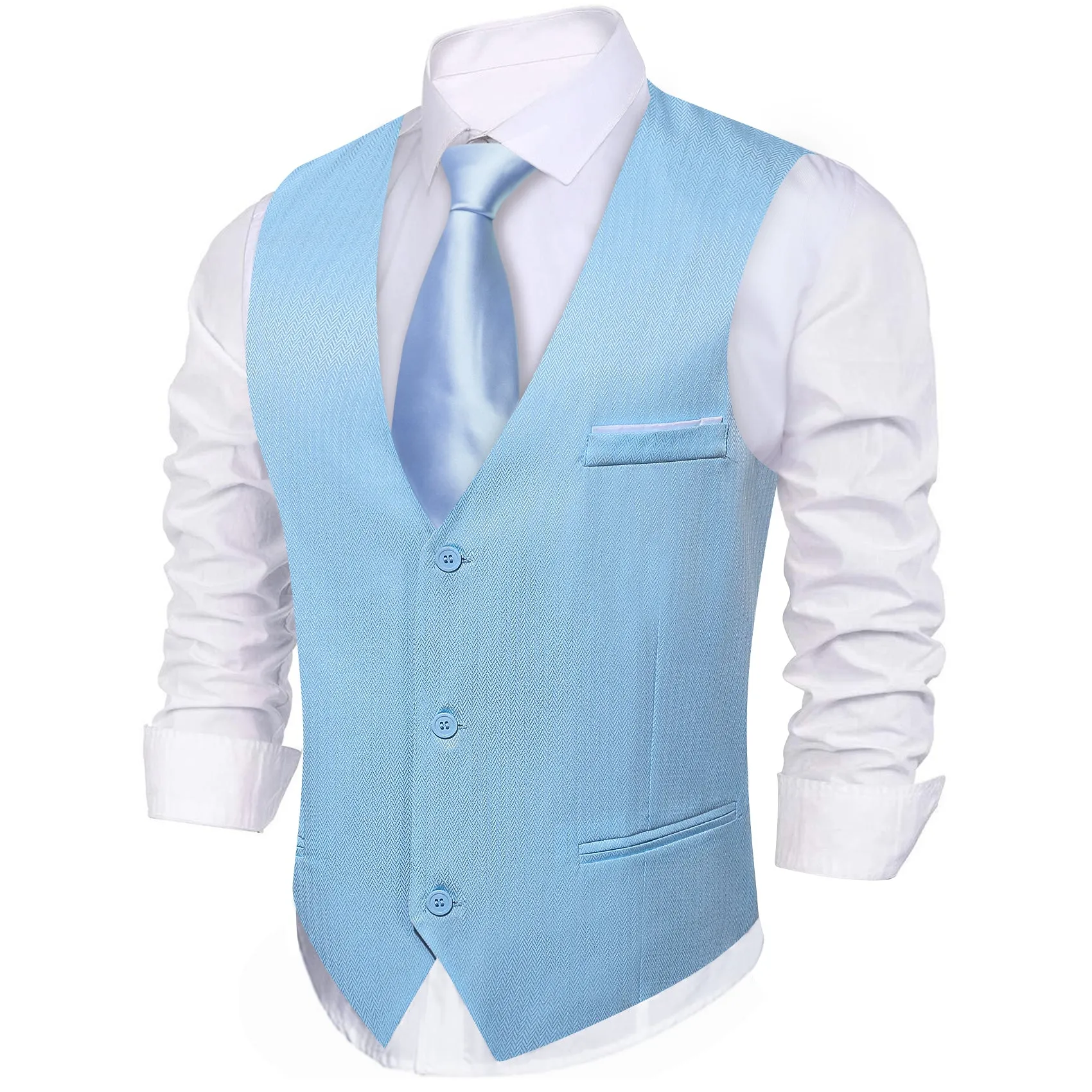 Baby Blue Solid Men's V-Neck Business Vest