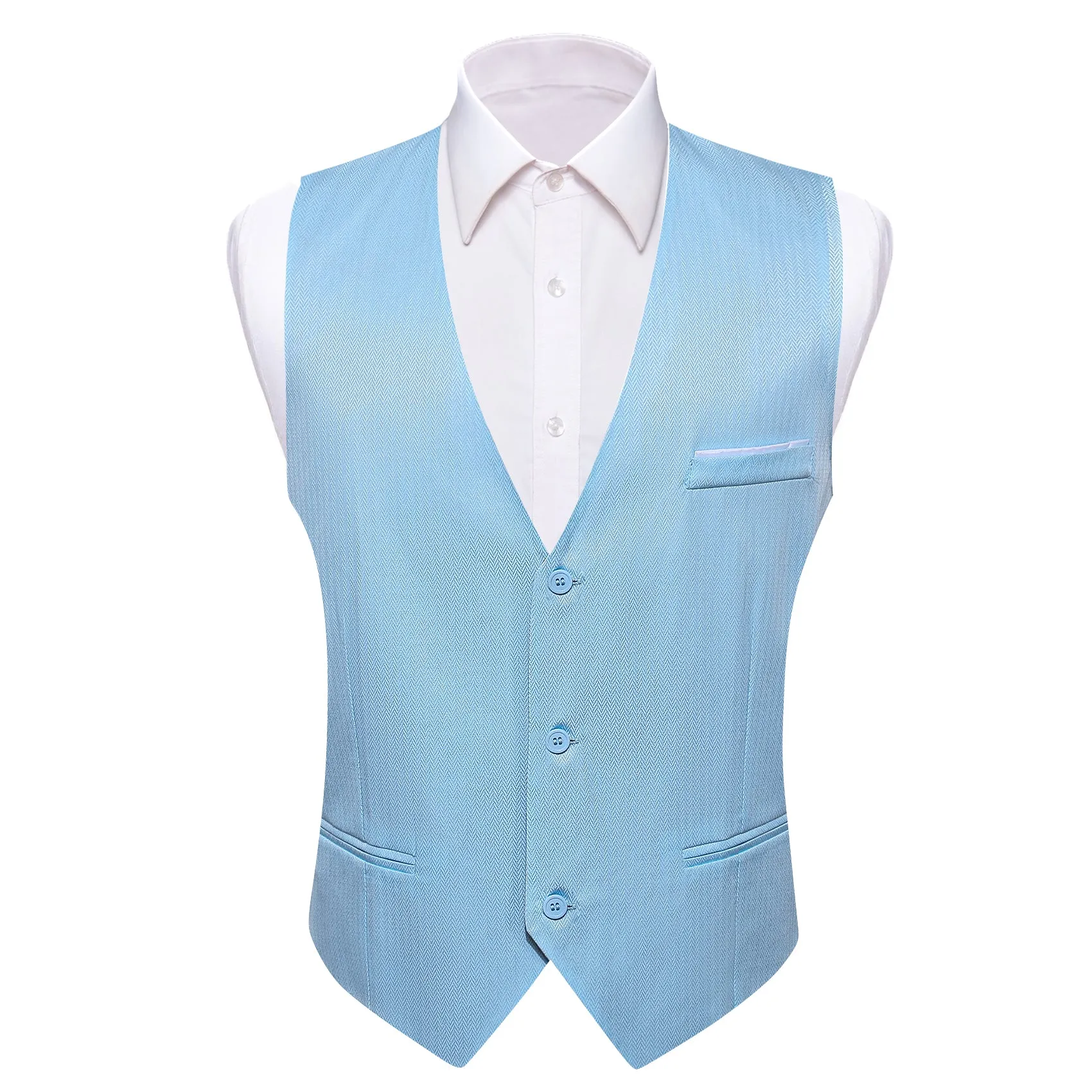 Baby Blue Solid Men's V-Neck Business Vest