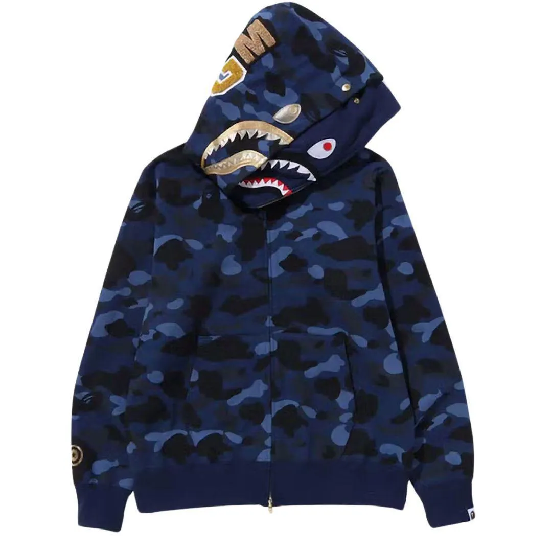 BAPE COLOR CAMO WGM DOUBLE SHARK FULL ZIP HOODIE NAVY