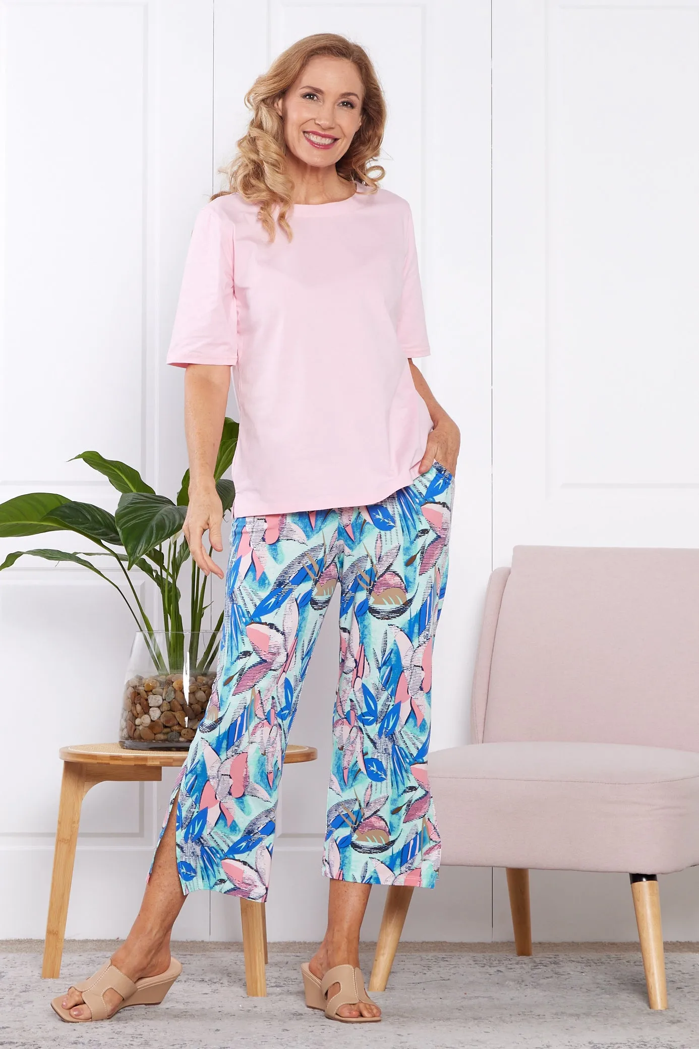 Bek Relaxed Jersey 7/8 Pants - Dawn Botanical