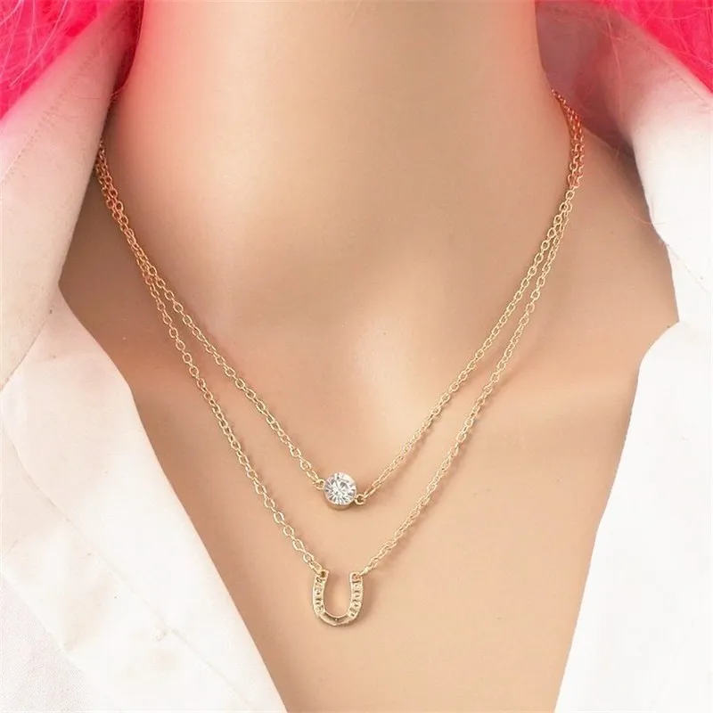 Best Of Luck Horseshoe CZ Layered Necklace