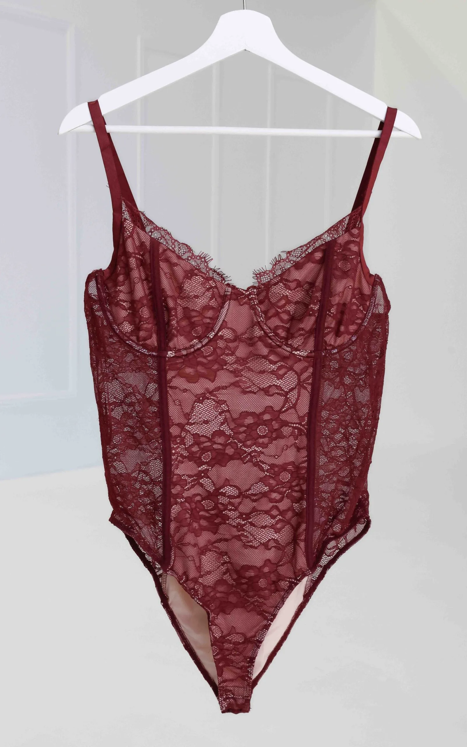 Billie Lace Bodysuit - Wine Nude