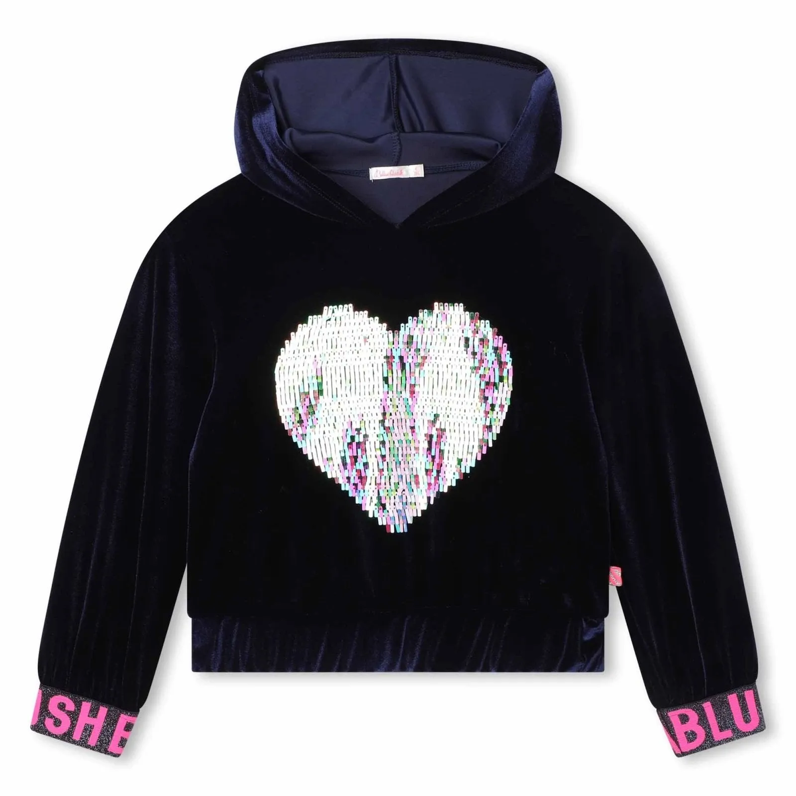 Billieblush Girls Navy Velour Sequined Heart Hoodie