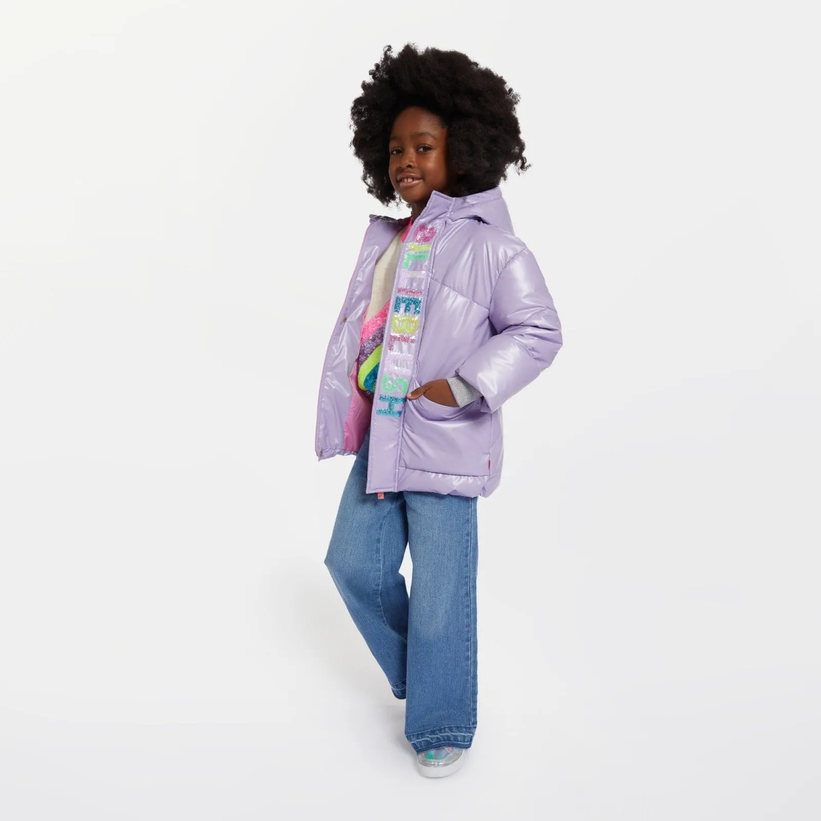 Billieblush Girls Purple Logo Puffer Coat