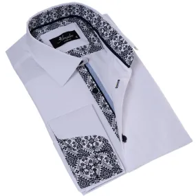 Black & White Printed Slim Fit Double Cuff Shirt