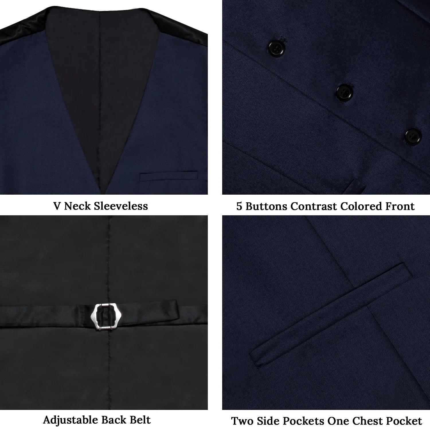 Black Blue Solid Silk Men's Classic Vest