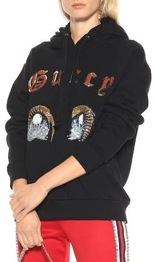 Black Sequined Cotton Hoodie