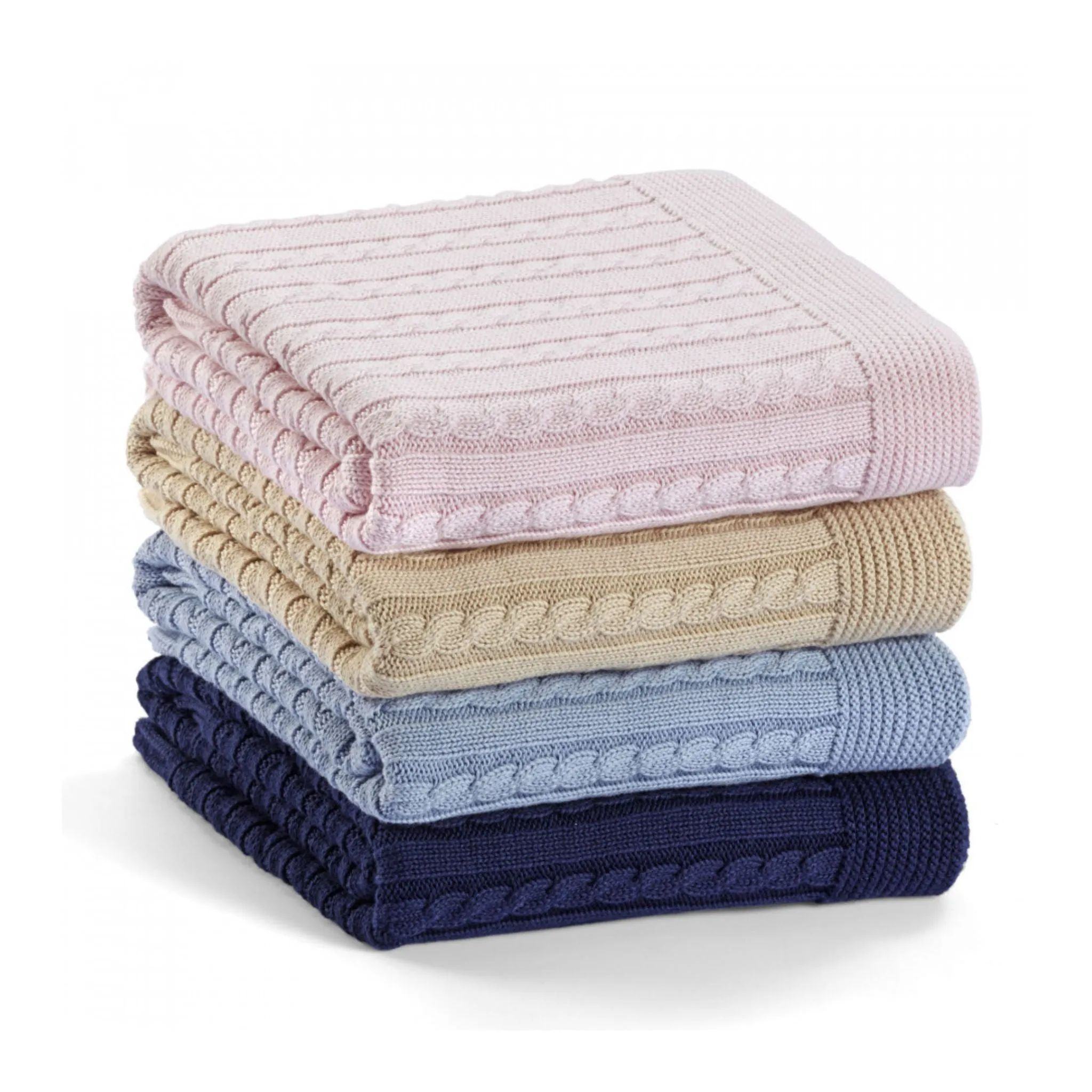 Blue 100% Cotton Ellie Cable Knit Throw Blanket (90cm x 90cm)