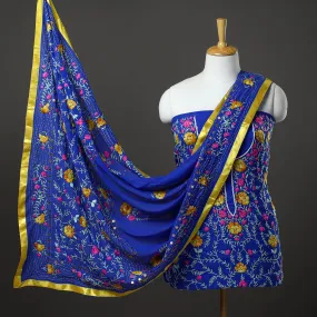 Blue - 3pc Hand Embroidery Georgette Phulkari Dress Material 29