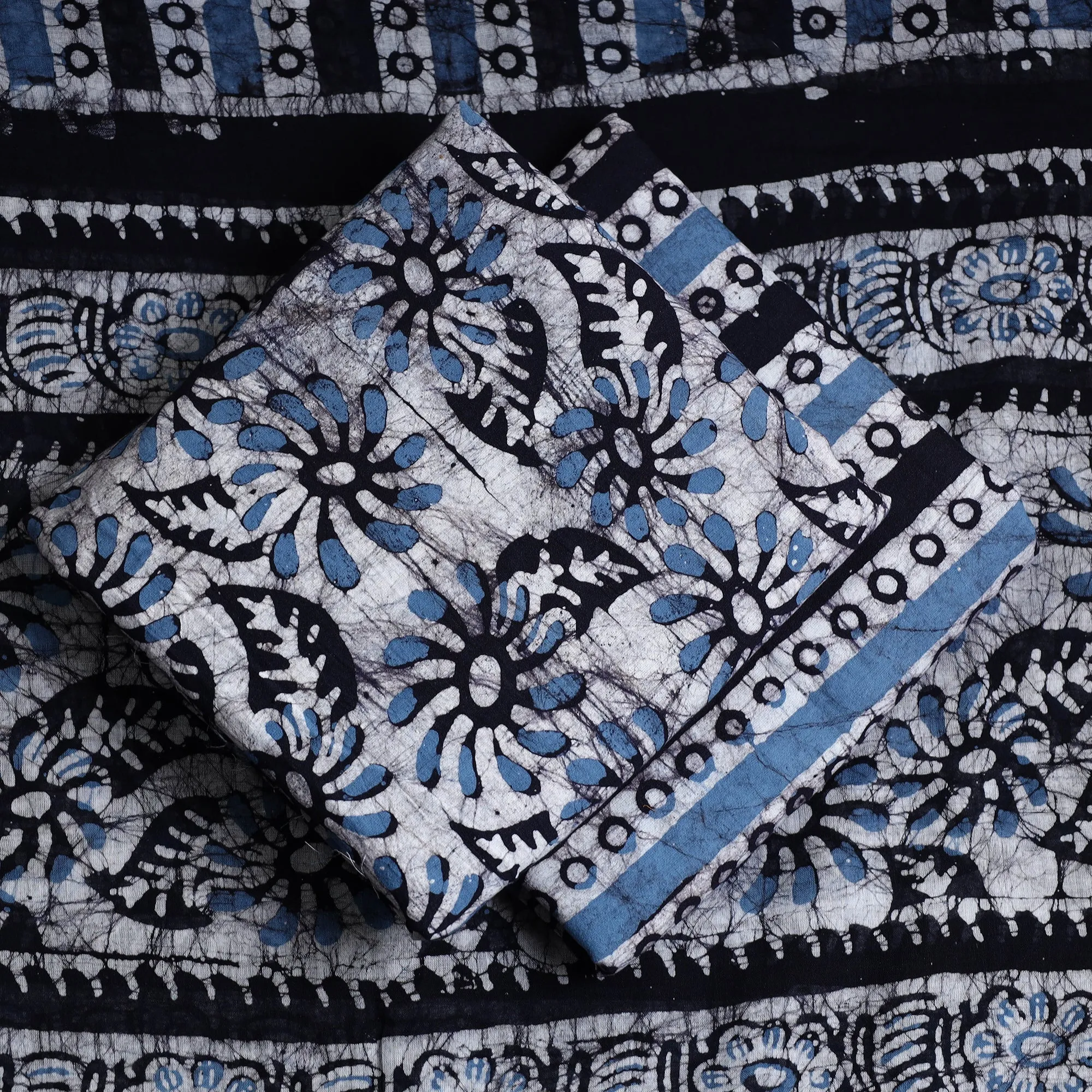 Blue - 3pc Kutch Batik Printed Cotton Suit Material Set