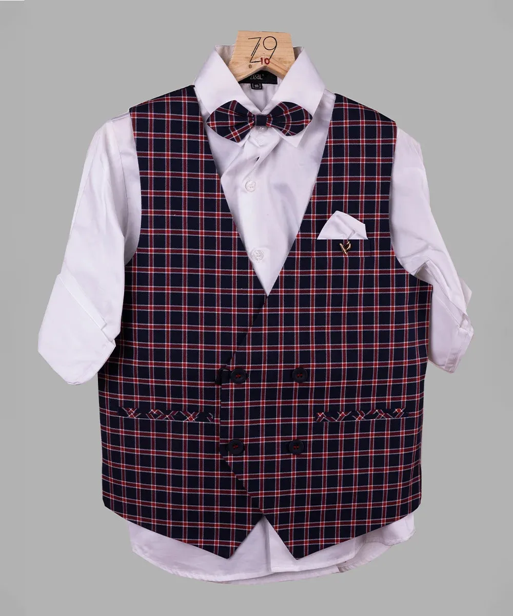 Blue and Red Colored Checked Waist Coat Set for Boys