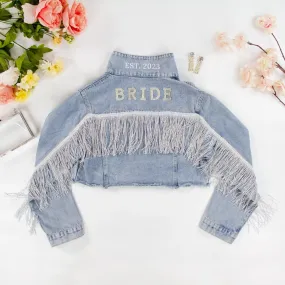 (Blue Fringe) Pearl Bride Patch Denim Jacket