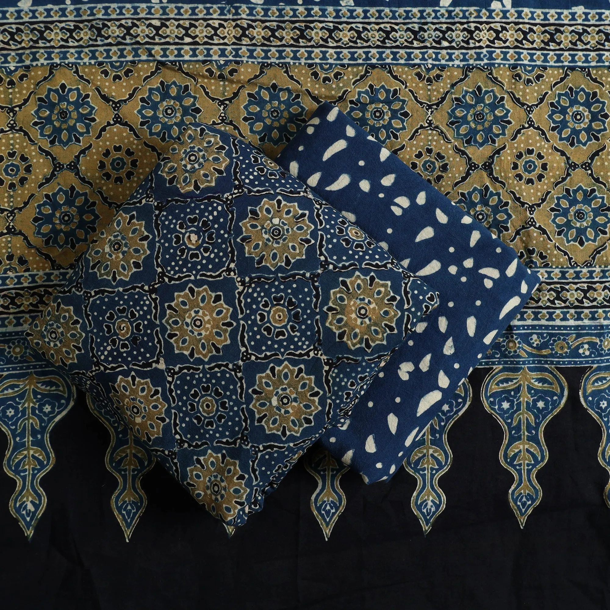 Blue - Hand Block Print Cotton 3pc Ajrakh Dress Material 19