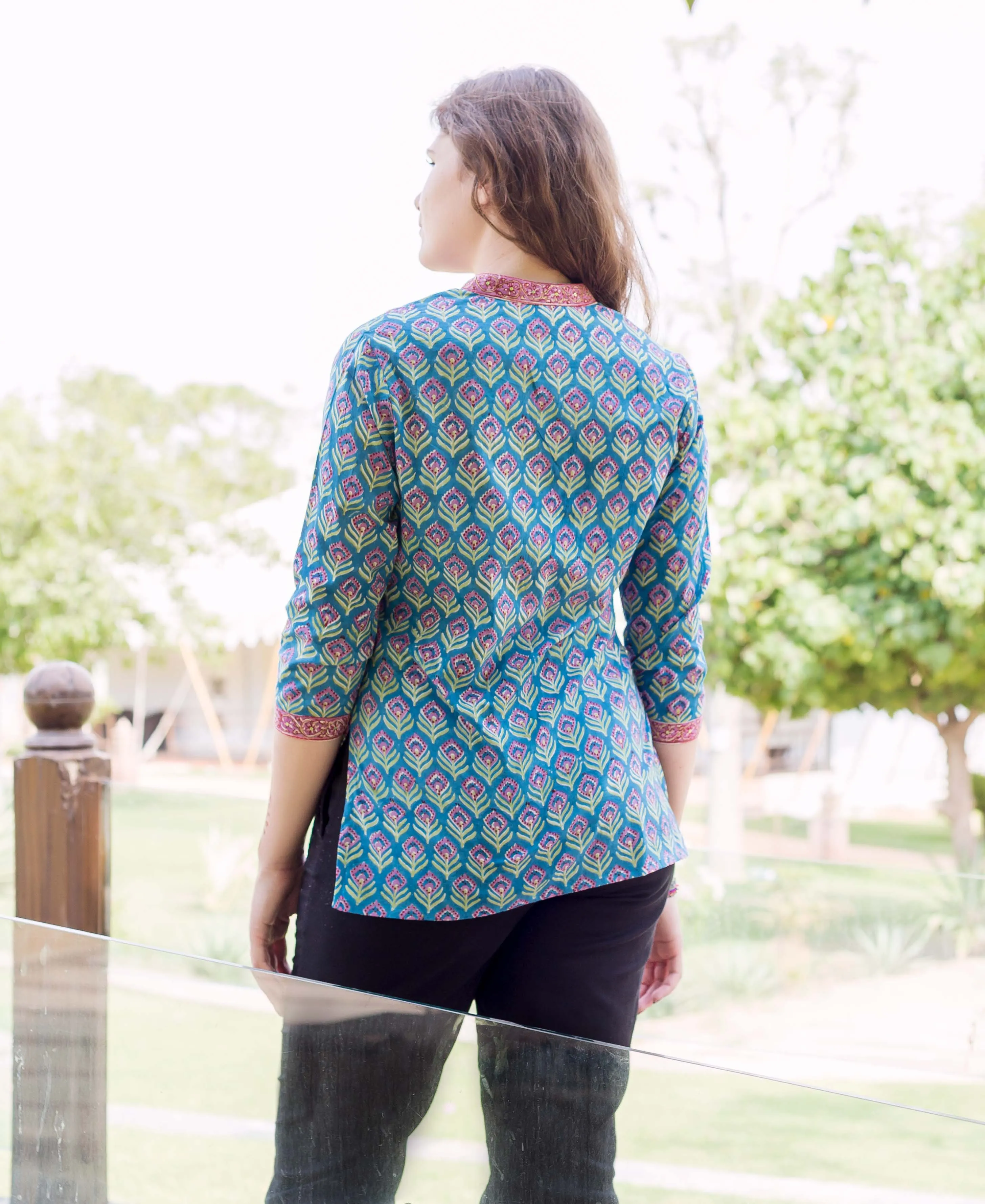 Blue Hand Block Printed Ethnic Top