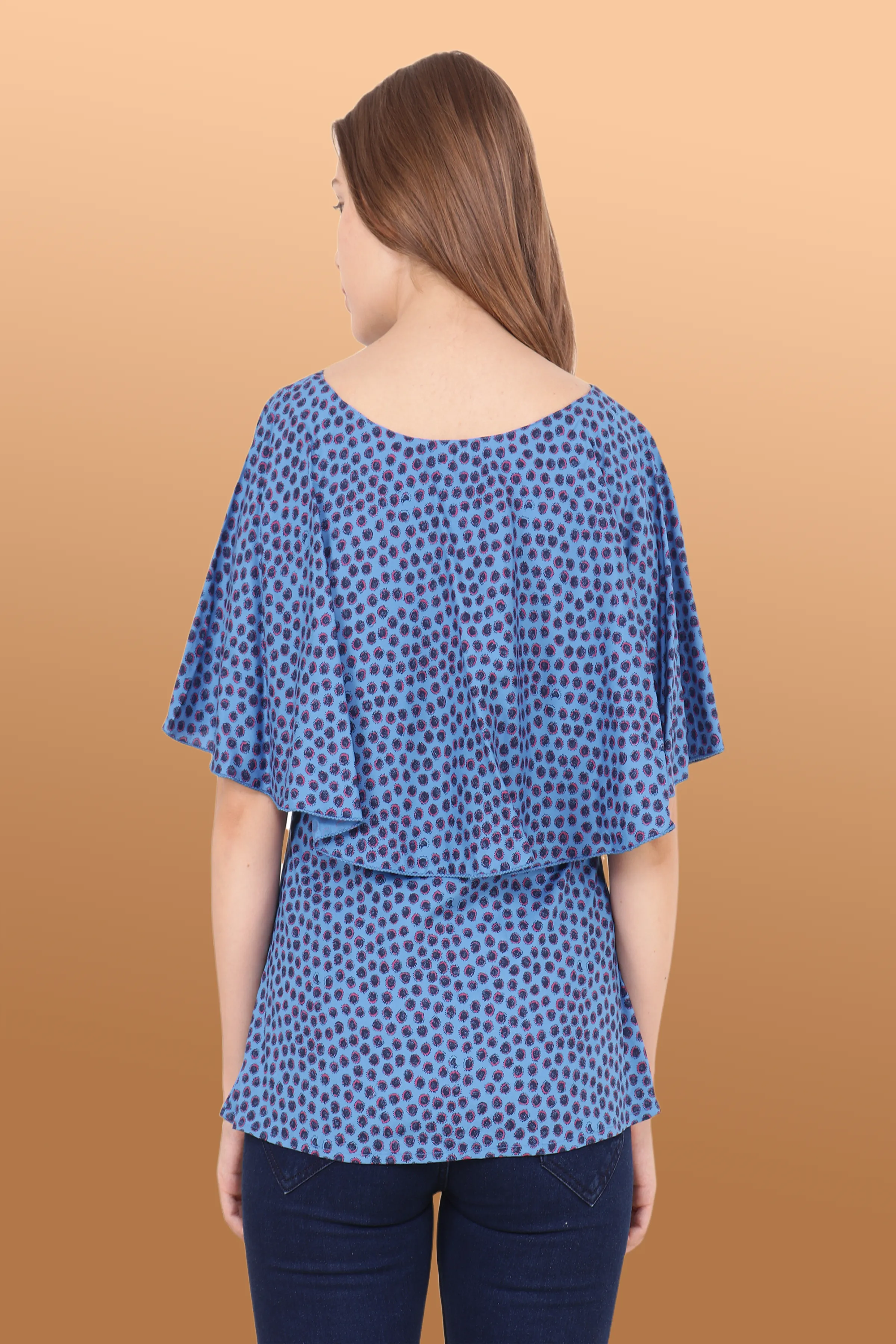 Blue Printed Cape Top