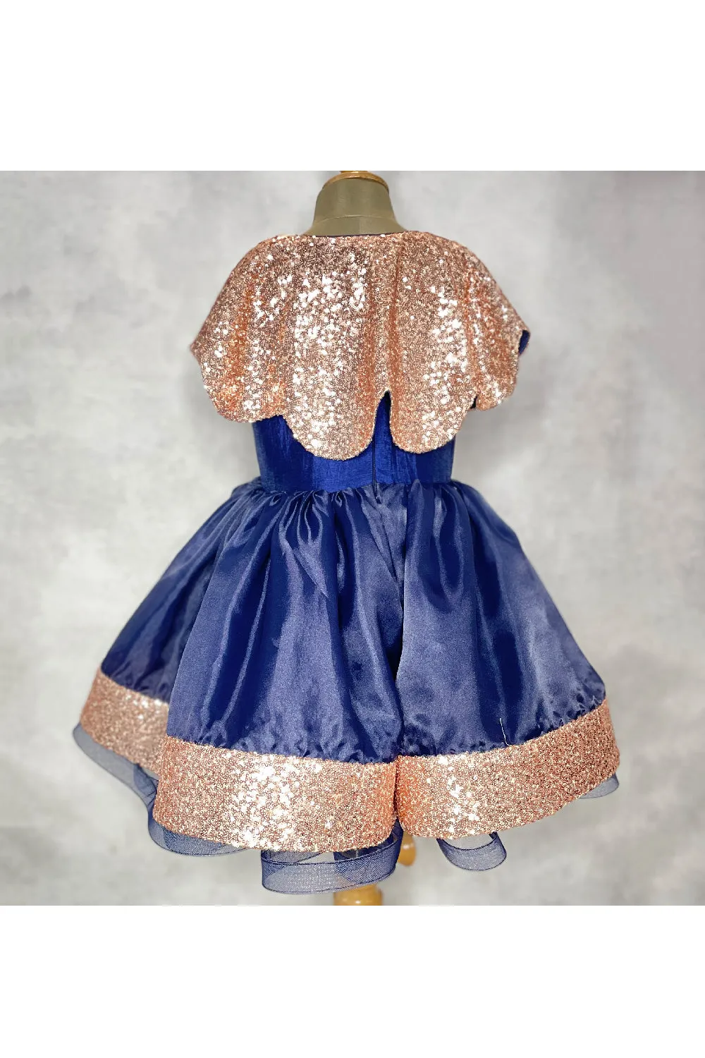 Blue Satin Dress With Sequined Cape