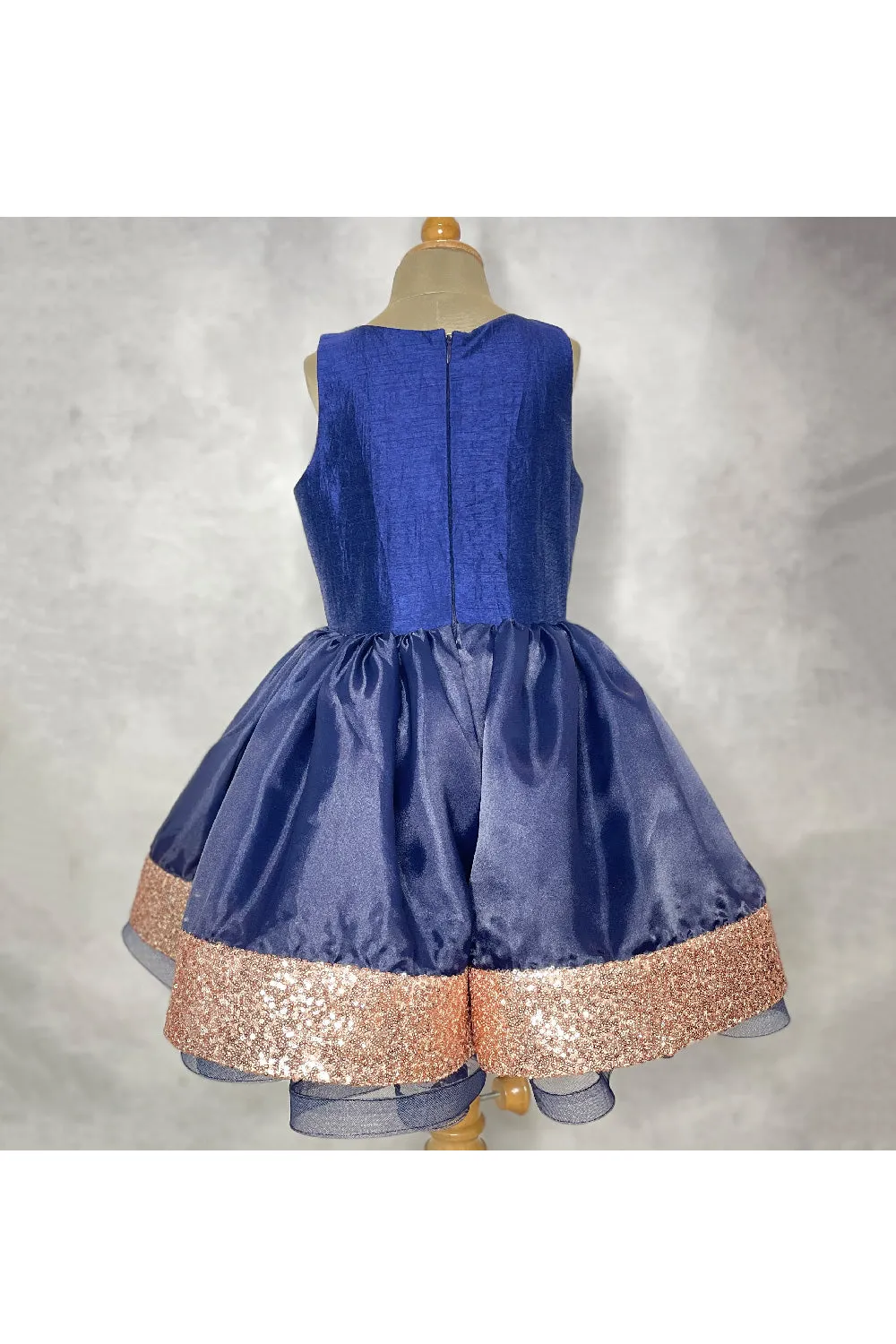 Blue Satin Dress With Sequined Cape