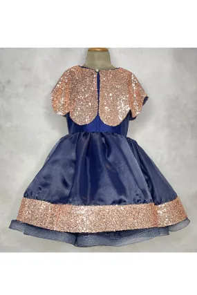 Blue Satin Dress With Sequined Cape