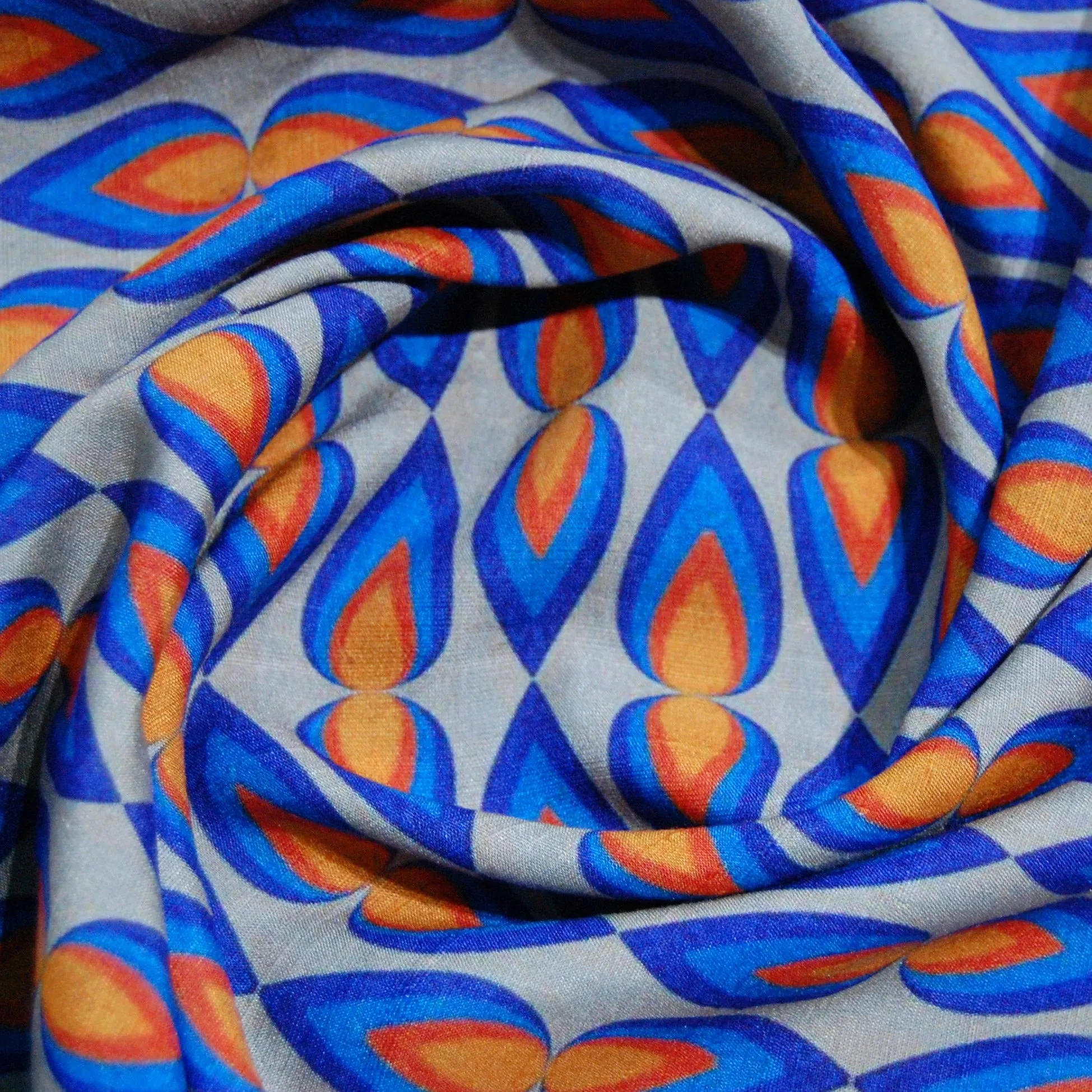 Blue Traditional Print Raw Silk Fabric TU 1073