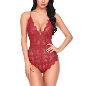 Bodysuit Floral Lace (Red) - Large