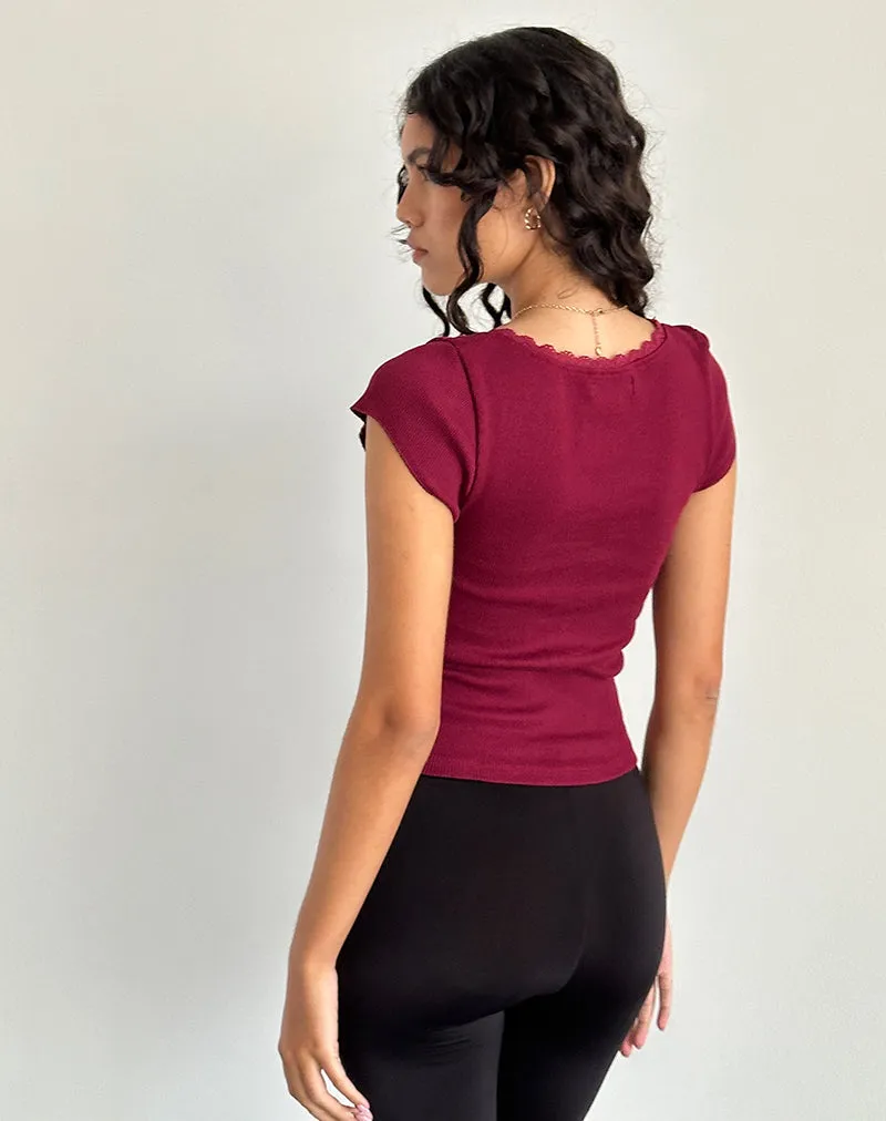 Bovillo Cap Sleeve Top in Burgundy