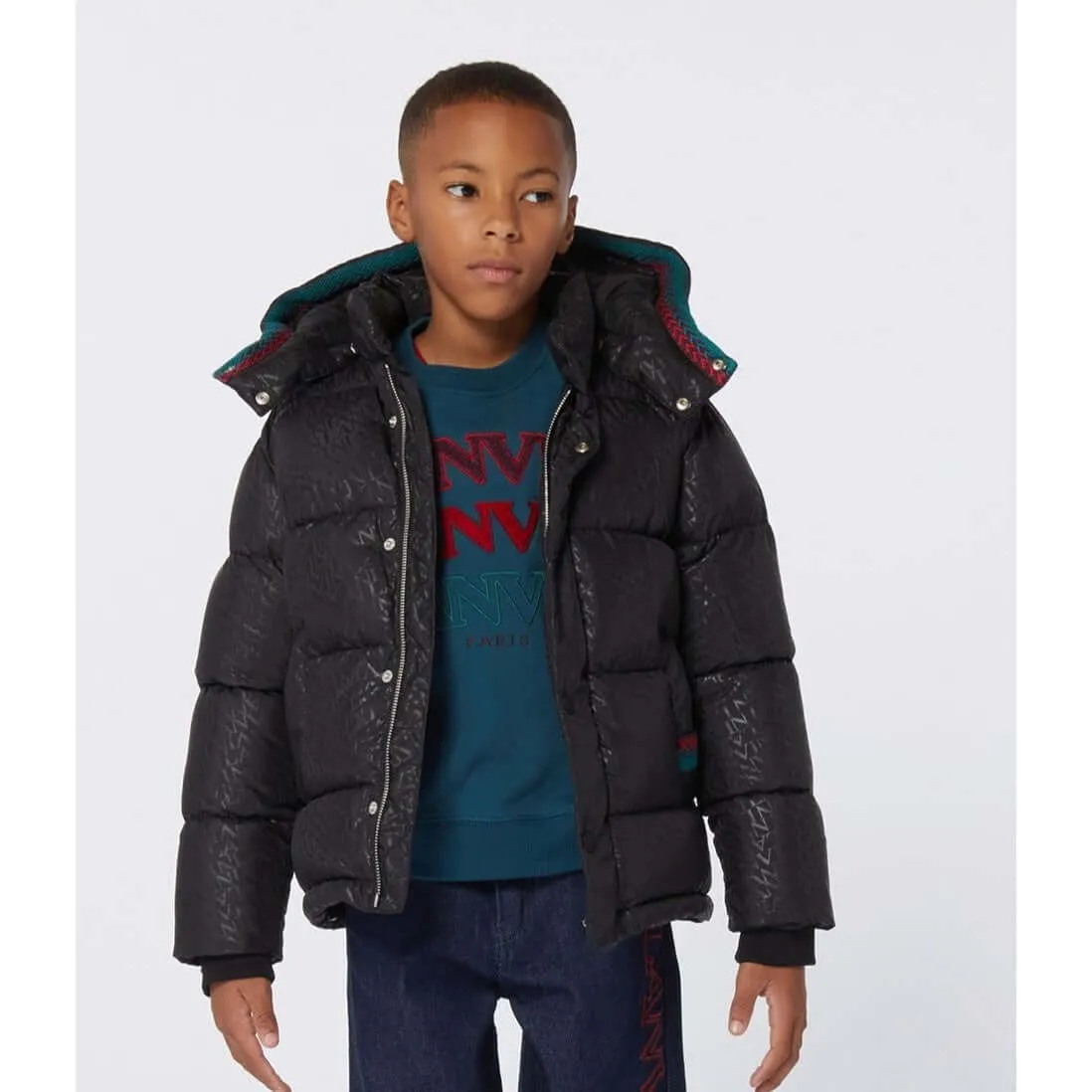 Boys Black Curb Detail Puffer Coat