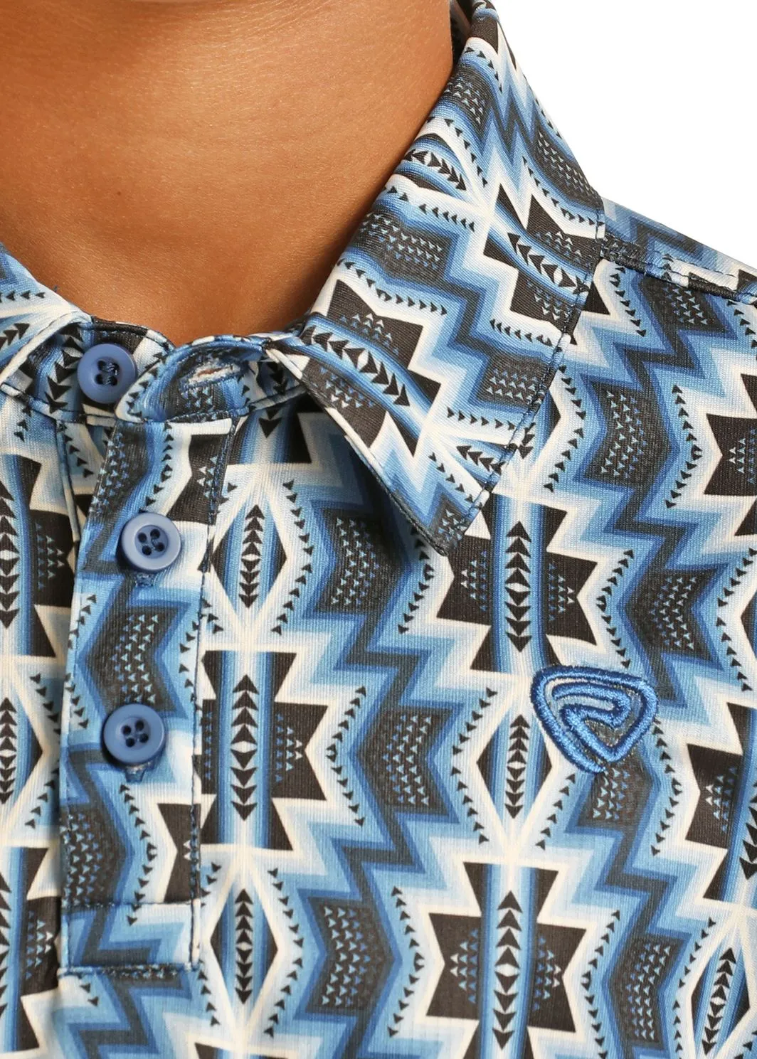 Boy's Rock & Roll Blue Aztec Printed Polo