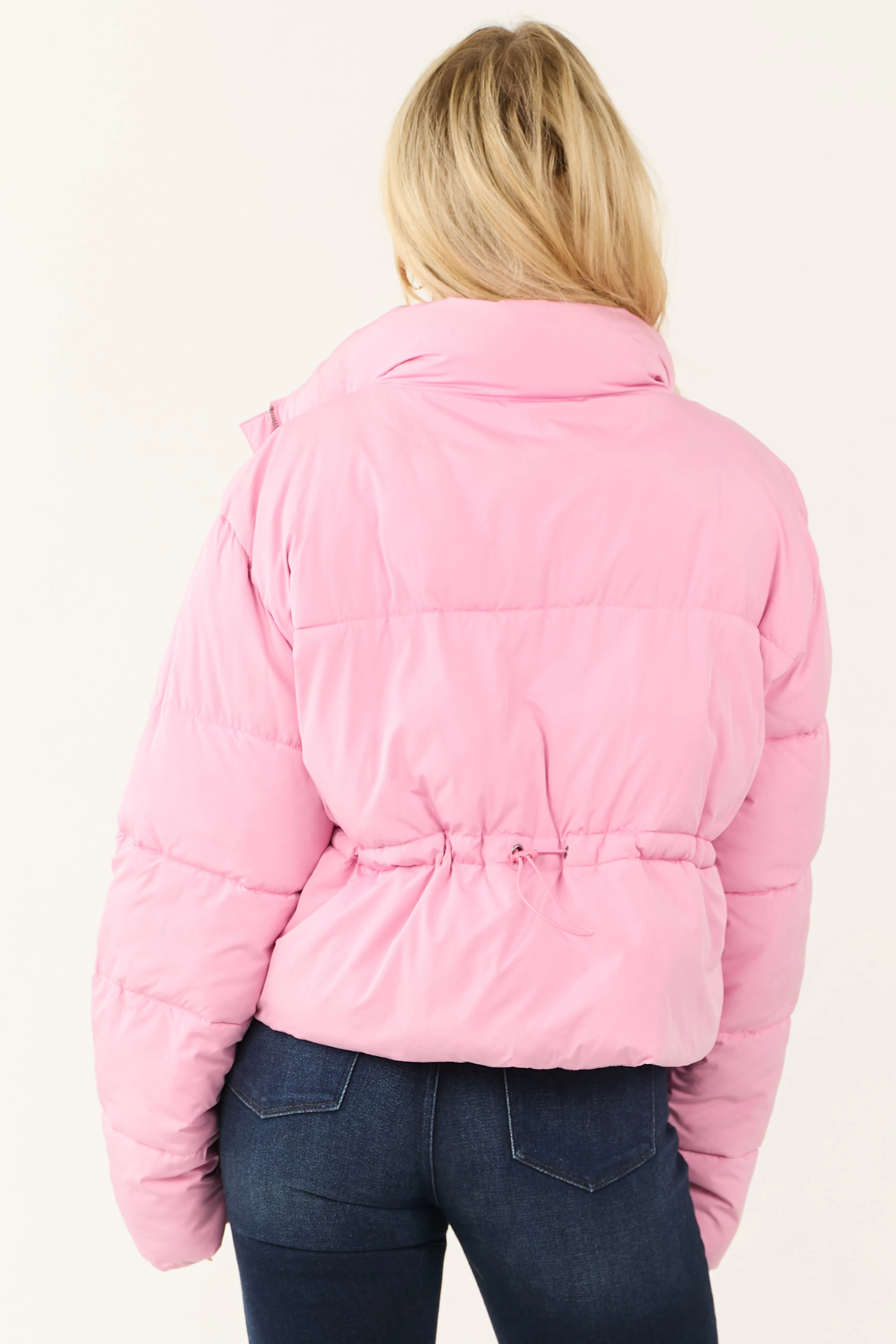 Bubblegum Zip Up Collared Quilted Puffer Jacket