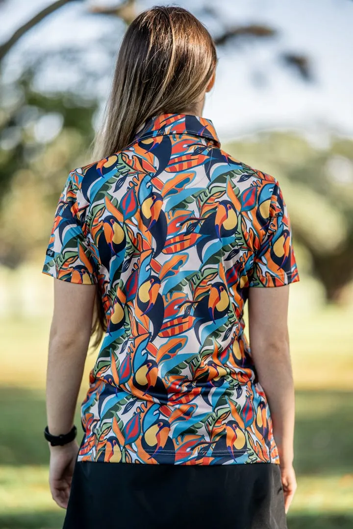 CA Ladies Funky Golf Shirt | Sunset Toucans