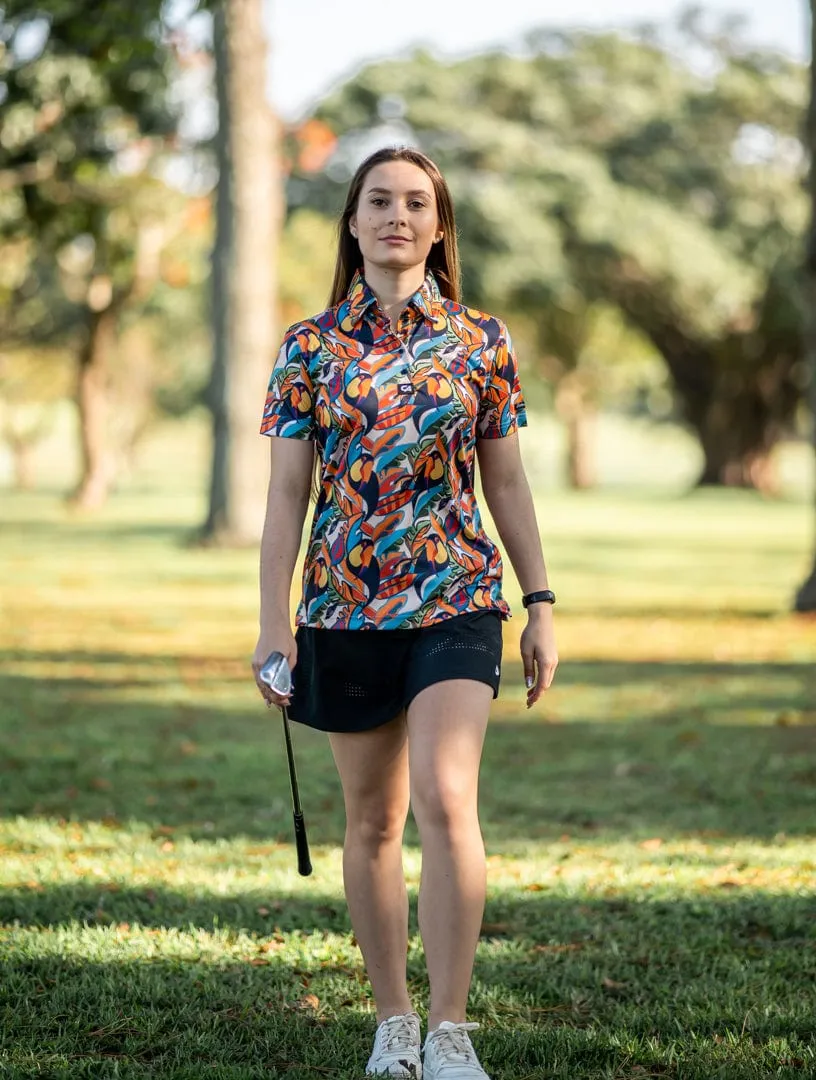 CA Ladies Funky Golf Shirt | Sunset Toucans